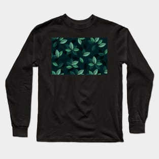 Dark Green Leaf Pattern Long Sleeve T-Shirt